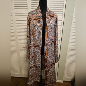POL Bohemian Long Kimono /Duster with Intricate Colored Patterns.